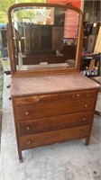 Oak Marble Top Dresser with Beveled Mirror