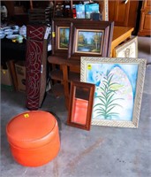 Orange Foot Stool, 3 Shelf Wooden Stand and (3)