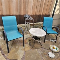 Small Tile Stone Top Patio Table & Chairs