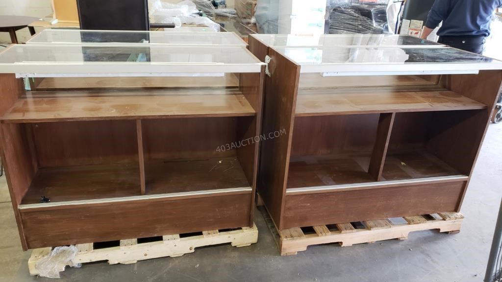 Lot of 4 Wood Store Displays w/Glass Tops