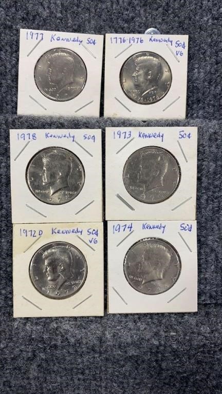 6 Kennedy Clad Half Dollar Coins