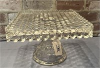 VINTAGE SQUARE TOP GLASS CAKE PLATE