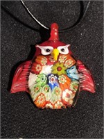 Mille Fleur glass owl on a cord necklace