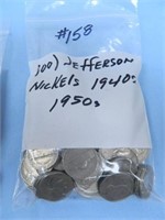 (100) Jefferson Nickels, 1940's-50's