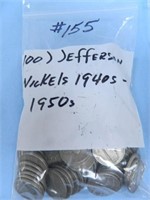 (100) Jefferson Nickels, 1940's-50's