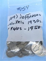 (109) Jefferson Nickels, 1930's, 40's, 50's