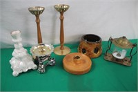 Candlesticks & Early  Brass Lamp