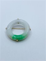 MOSS ON SNOW JADE CIRCLE PIN 1.5" W/ 14K GOLD