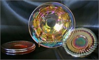 Carnival lg. glass bowl and 4 plates