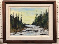 ILLEGIBLY SIGNED RIVER RAPIDS PAINTING