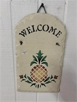 Heavy slate painted "Welcome" wall hanger, 14"x 8"