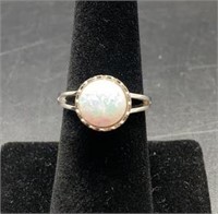 Sterling Silver Crown White Lab Opal Ring