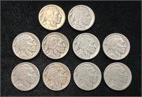 Lot of 10 Buffalo Nickels