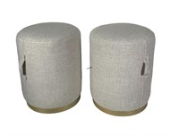 PAIR OF SANDY BEIGE CANVAS UPHOLSTERED STOOLS