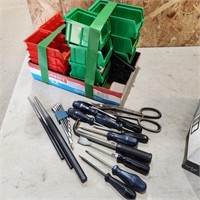 Assorted Tools & Plastic bins