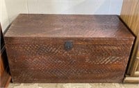Tooled Wooden Trunk with Nailhead Detail
