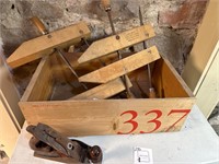 Vintage Planer, Wood Clamps, Crate