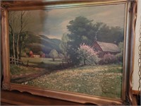 Farmhouse Painting in Carved Wooden Frame