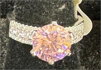 Faux Pink Sapphire & cz. Diamond Ring