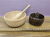 Carved Wooden Bowl w Masher