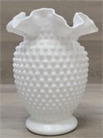 Fenton Milk Glass Hobnail Ruffled Vase