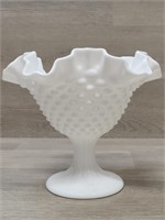 Fenton White Hobnail Footed Compote