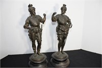 Pair 15"H Bronzed Warrior Figures