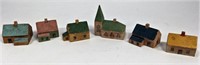 Pine Block Village, church & 4 houses - 1.5" x 2.5