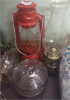 Oil Lamp, Glass Base & Shade, Lantern - No Globe