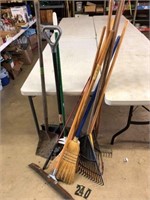 Brooms, rakes, fishing pole, Plus