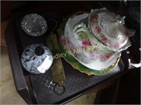 Covered Porcelain Plates, Scale, & Perfume