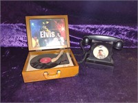 ELVIS MINI RECORD PLAYER AND ROTARY PHONE.