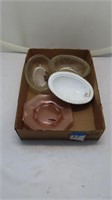 nesting hen bases, pink glass plates