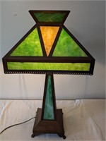 Vtg Art Deco Tiffany Style Table Lamp - Geometric