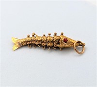 18K Gold Articulating Red Eyed Moving Fish Pendant