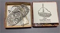 (2) Crystal Butter Sever Sets 3 Piece Silver