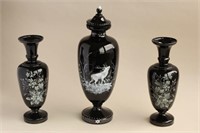 Mary Gregory Glass Vase Garniture,