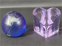 Blue Heart and Dragon Egg Glass Paperweight
