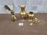 Brass mouse, vases, shoe, etc