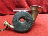 Old small brass & leather pocket hunting horn.