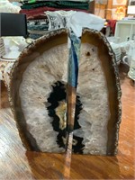 Agate geode bookends brown