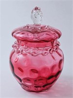 Cranberry Glass Lidded Jar