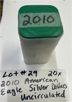 LOT#29) 20X-2010 AMERICAN EAGLE SILVER DOLLARS UNC