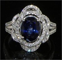 14kt Gold 3.05 ct Sapphire & Diamond Ring