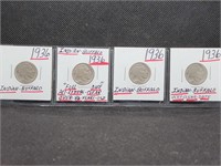 4- 1936 Buffalo Nickels