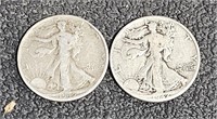 2 -.9 Silver Walking Liberty Half Dollars 1942P,