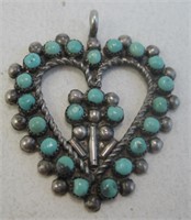 Zuni SS & Turquoise Petit Point Heart Pendant