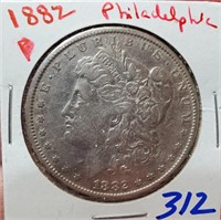 1882 P US Morgan silver dollar Philadelphia VF