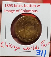 1893 Chicago World's Fair brass button Columbus