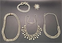 (DT) Rhinestone Necklaces, Bracelet, and Brooch -